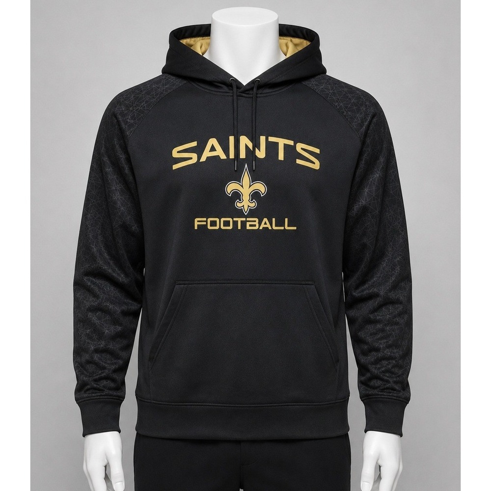 Majestic New Orleans Saints Hoodie Mens 2XL Black Gold Excellent NFL Football